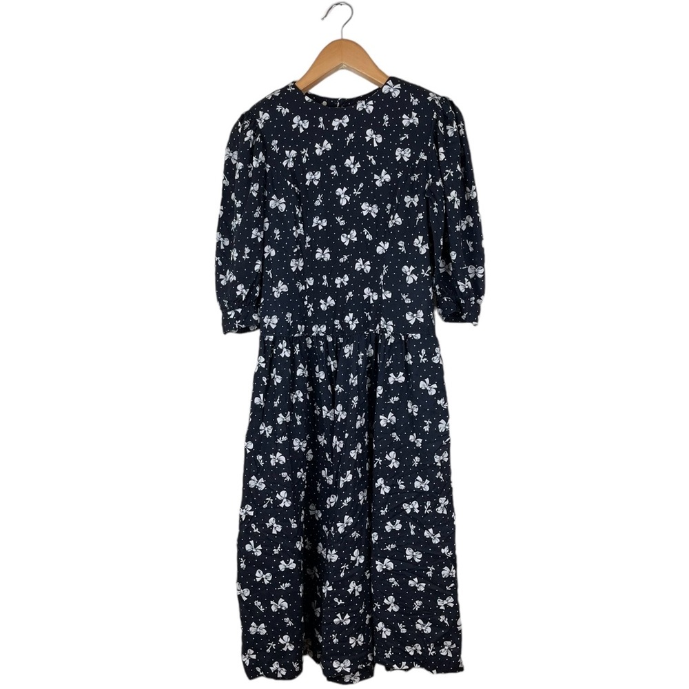 Vintage Lanz Originals Bow Print Rayon Midi Dress Half Sleeve Cottagecore